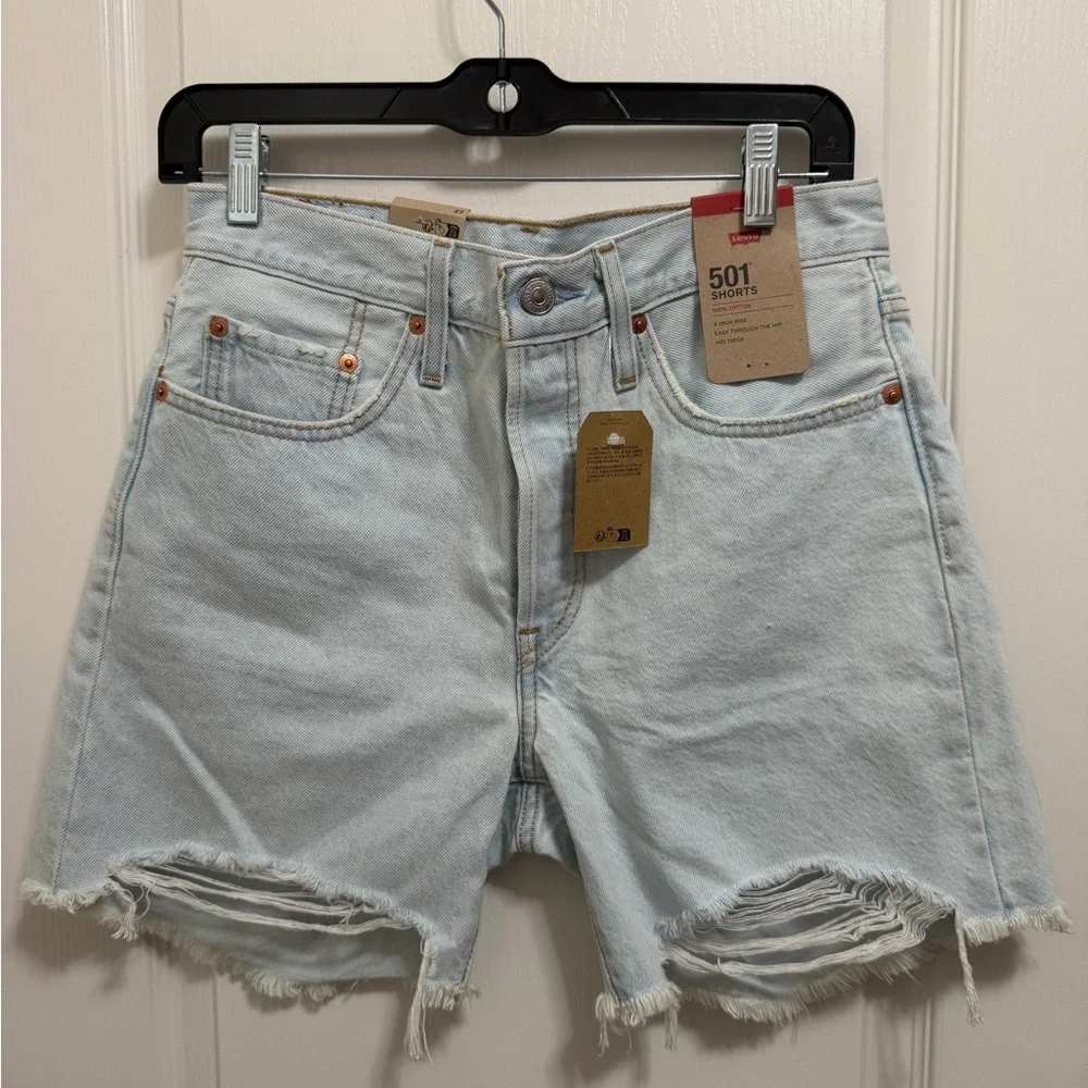 Levi's 501 Light Wash Distressed Denim Shorts - Picture 1 of 3